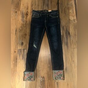 Vigoss Dark Blue Floral Cuffed girls Jeans